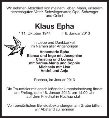 Traueranzeige von Klaus Epha von Uelzen