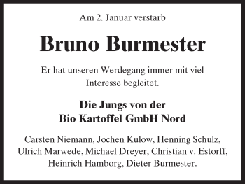 Traueranzeige von Bruno Burmester von Uelzen