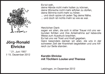 Traueranzeige von Jörg-Ronald Ehricke von Uelzen
