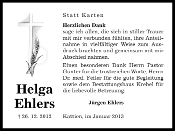 Traueranzeige von Helga Ehlers von Uelzen