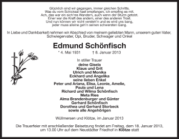 Traueranzeige von Edmund Schönfisch von Uelzen