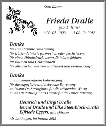 Traueranzeige von Frieda Dralle von Uelzen