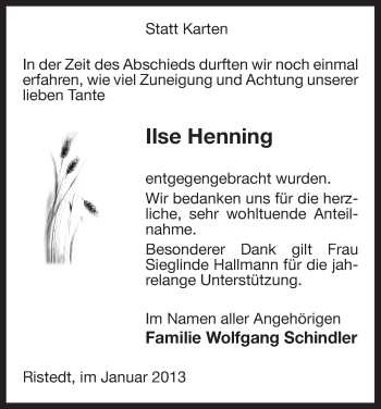 Traueranzeige von Ilse Henning von Uelzen