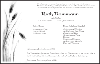 Traueranzeige von Ruth Dammann von Uelzen