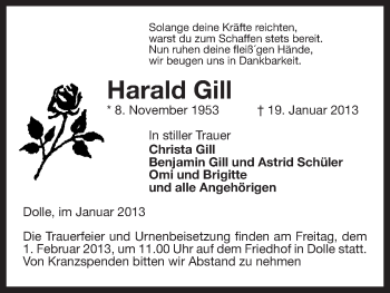 Traueranzeige von Harald Gill von Uelzen