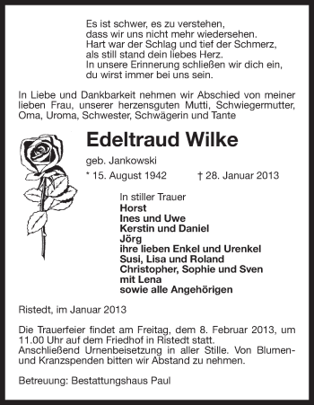 Traueranzeige von Edeltraud Wilke von Uelzen