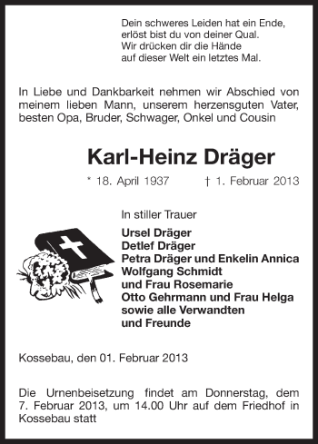 Traueranzeige von Karl-Heinz Dräger von Uelzen