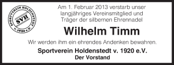Traueranzeige von Wilhelm Timm von Uelzen