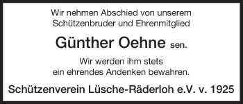 Traueranzeige von Günther Oehne von Uelzen