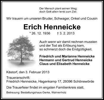 Traueranzeige von Erich Henneicke von Uelzen