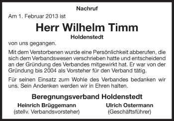 Traueranzeige von Wilhelm Timm von Uelzen