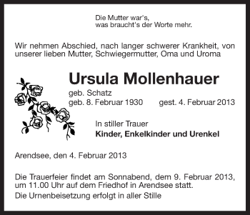 Traueranzeige von Ursula Mollenhauer von Uelzen