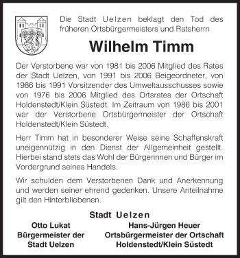 Traueranzeige von Wilhelm Timm von Uelzen