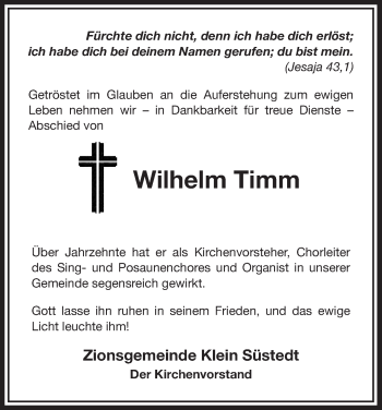 Traueranzeige von Wilhelm Timm von Uelzen