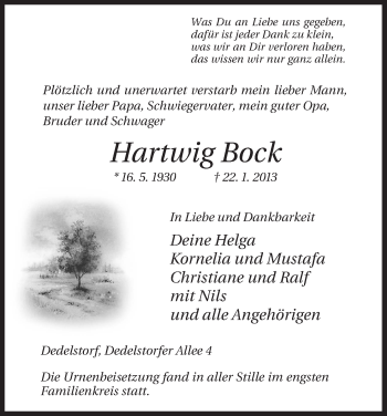 Traueranzeige von Hartwig Bock von Uelzen