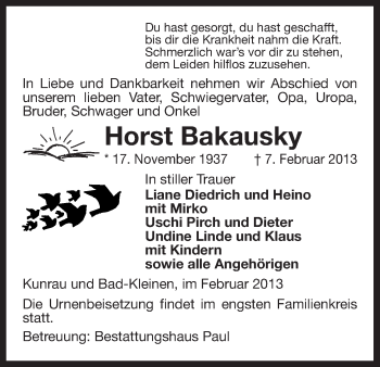 Traueranzeige von Horst Bakausky von Uelzen