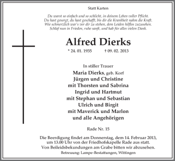 Traueranzeige von Alfred Dierks von Uelzen