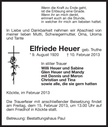 Traueranzeige von Elfriede Heuer von Uelzen