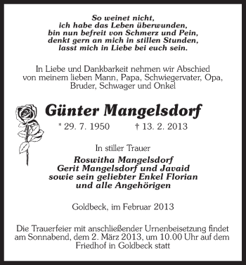 Traueranzeige von Günter Mangelsdorf von Uelzen