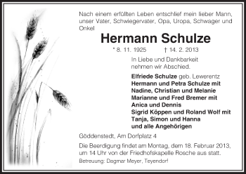 Traueranzeige von Hermann Schulze von Uelzen