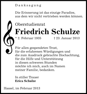 Traueranzeige von Friedrich Schulze von Uelzen