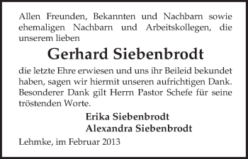 Traueranzeige von Gerhard Siebenbrodt von Uelzen