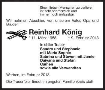 Traueranzeige von Reinhard König von Uelzen