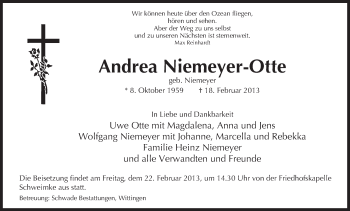 Traueranzeige von Andrea Niemeyer-Otte von Uelzen