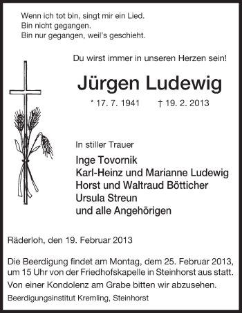 Traueranzeige von Jürgen Ludewig von Uelzen