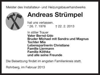 Traueranzeige von Andreas Strümpel von Uelzen