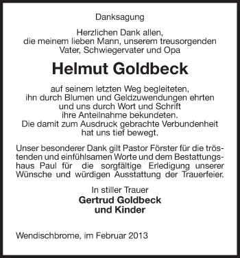 Traueranzeige von Helmut Goldbeck von Uelzen