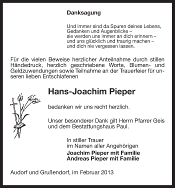 Traueranzeige von Hans-Joachim Pieper von Uelzen