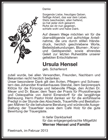 Traueranzeige von Ursula Hensel von Uelzen