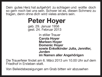 Traueranzeige von Peter Hoyer von Uelzen