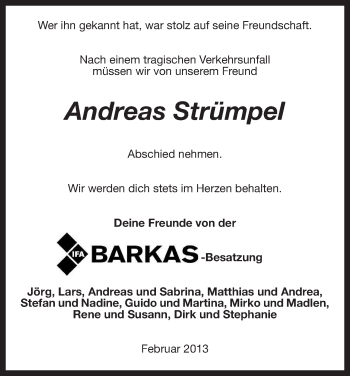 Traueranzeige von Andreas Strümpel von Uelzen