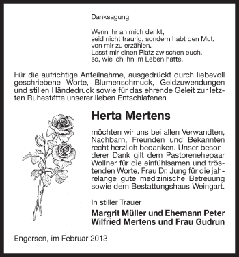 Traueranzeige von Herta Mertens von Uelzen