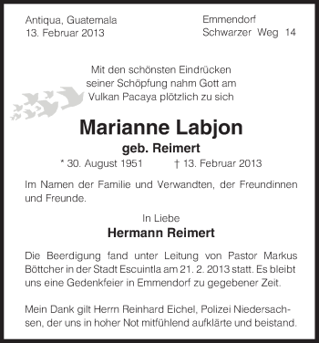 Traueranzeige von Marianne Labjon von Uelzen