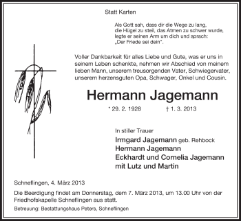 Traueranzeige von Hermann Jagemann von Uelzen