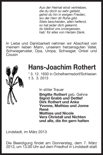 Traueranzeige von Hans-Joachim Rothert von Uelzen