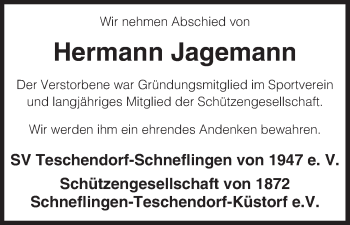 Traueranzeige von Hermann Jagemann von Uelzen