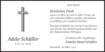 Traueranzeige von Adele Schüller von Uelzen