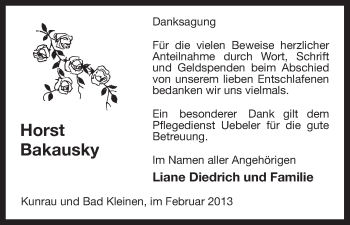 Traueranzeige von Horst Bakausky von Uelzen