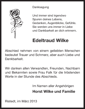 Traueranzeige von Edeltraud Wilke von Uelzen