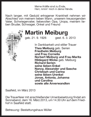 Traueranzeige von Martin Meiburg von Uelzen