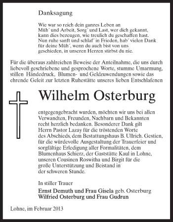 Traueranzeige von Wilhelm Osterburg von Uelzen