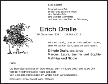 Traueranzeige von Erich Dralle von Uelzen