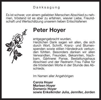 Traueranzeige von Peter Hoyer von Uelzen