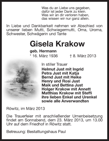 Traueranzeige von Gisela Krakow von Uelzen