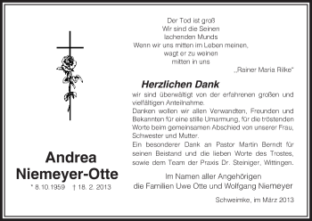 Traueranzeige von Andrea Niemeyer-Otte von Uelzen