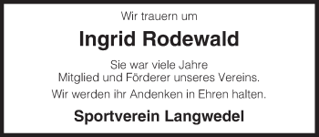 Traueranzeige von Ingrid Rodewald von Uelzen